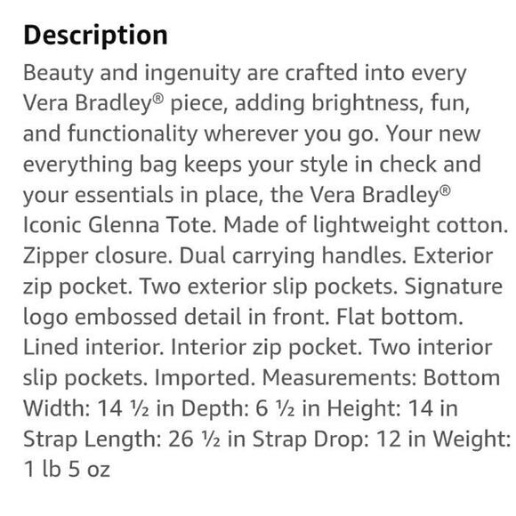 NWOT! Vera Bradley Glenna Superbloom Signature Cotton Tote Handbag 14x14x6 - Picture 2 of 12